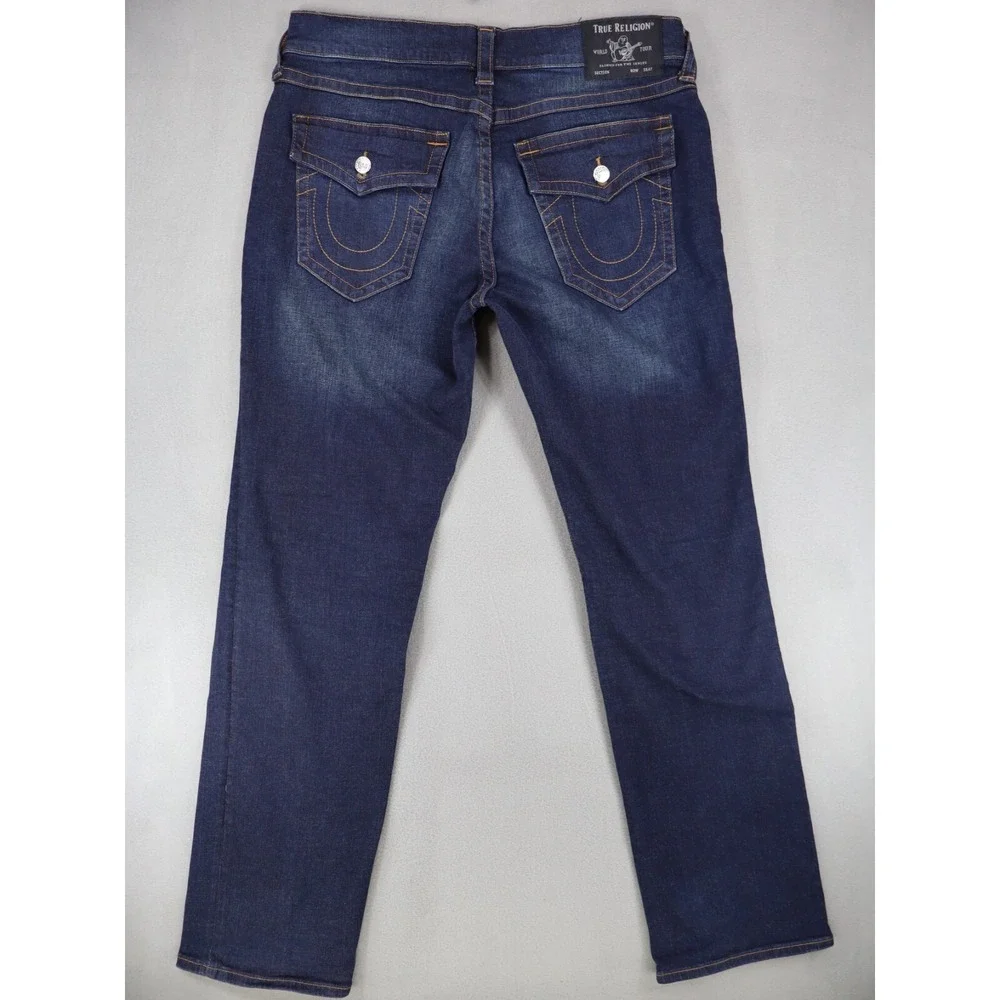 True Religion Denim 36x32 Ricky Relaxed Straight Jeans Flap Pockets Stitching‎